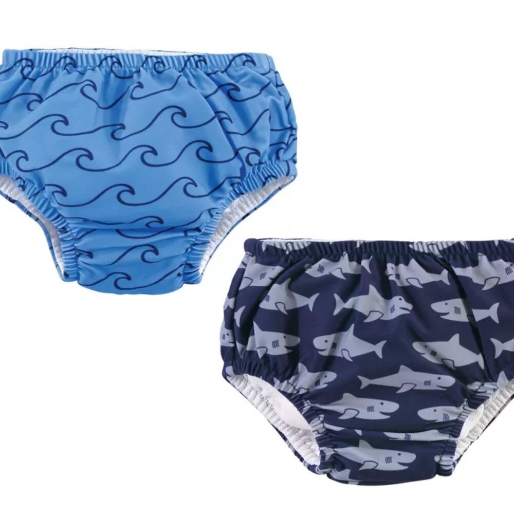 Blue and Navy Shark/Wave Print Kids Swim Diapers - 3T